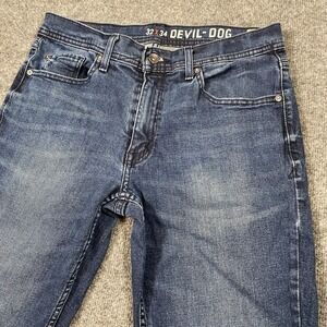 Devil Dog Sanforized Slim Straight Faded Jeans Mens 32x34 Blue Stretch Denim